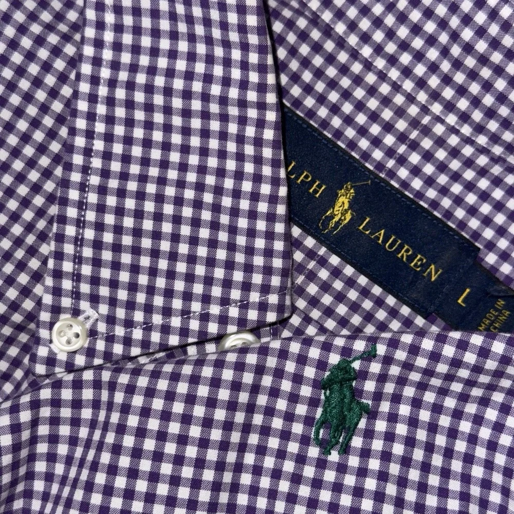 Polo Ralph Lauren Long Sleeve Button Down Oxford Men's Large Purple White Check